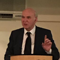 Vince Cable giving his talk.